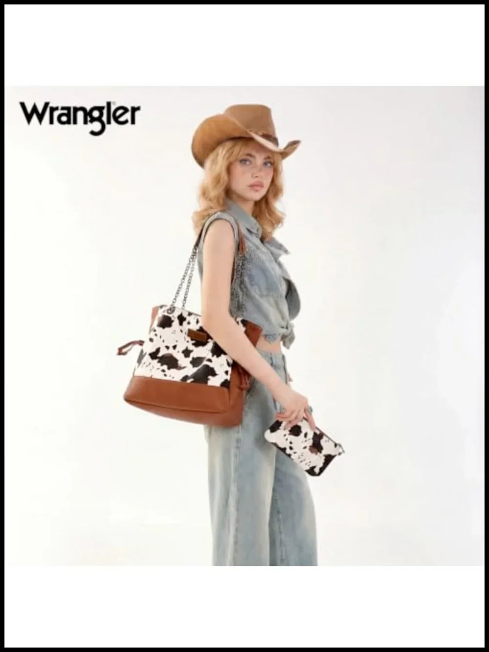 Wrangler Tote Bag for Women 2PCS Faux Leather Drawstring Shoulder Purse with